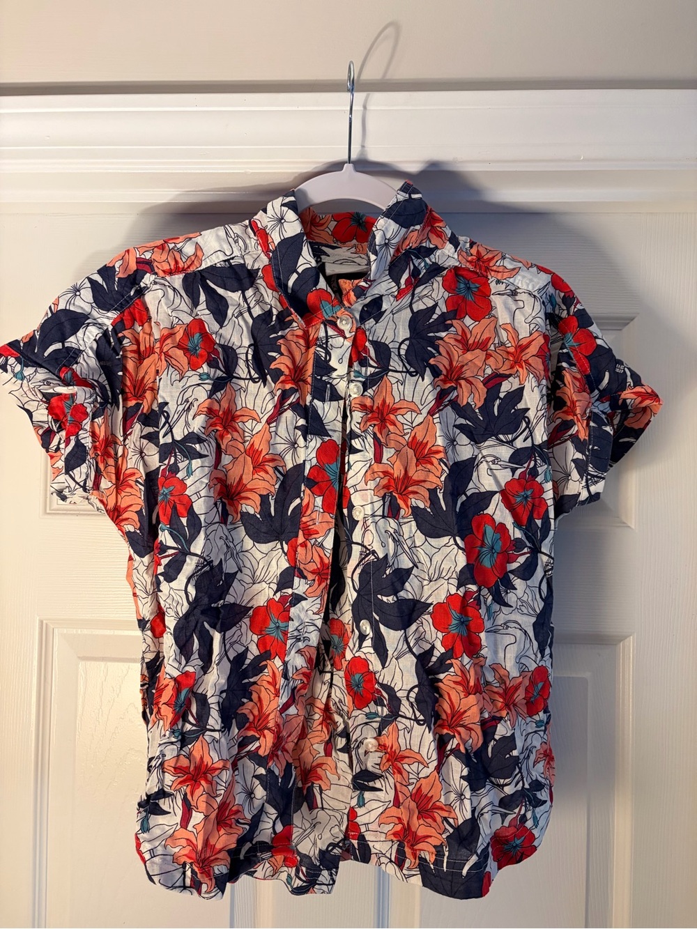 Columbia Men's Short-Sleeve Floral Button-Down Shirt - Navy & Coral